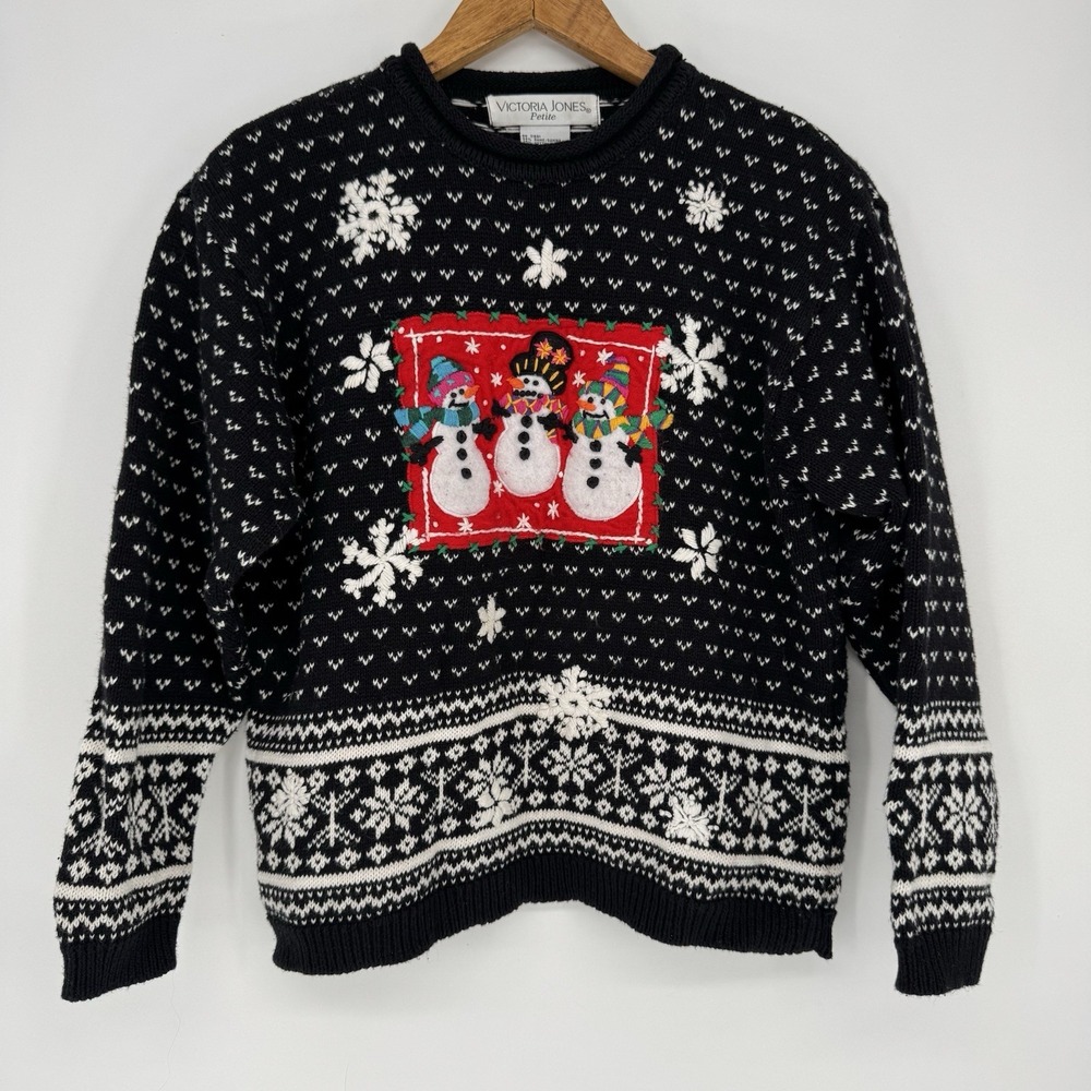 Vintage Ugly Christmas Sweater Women's‎ Petite Large Victoria Jones Snowflake